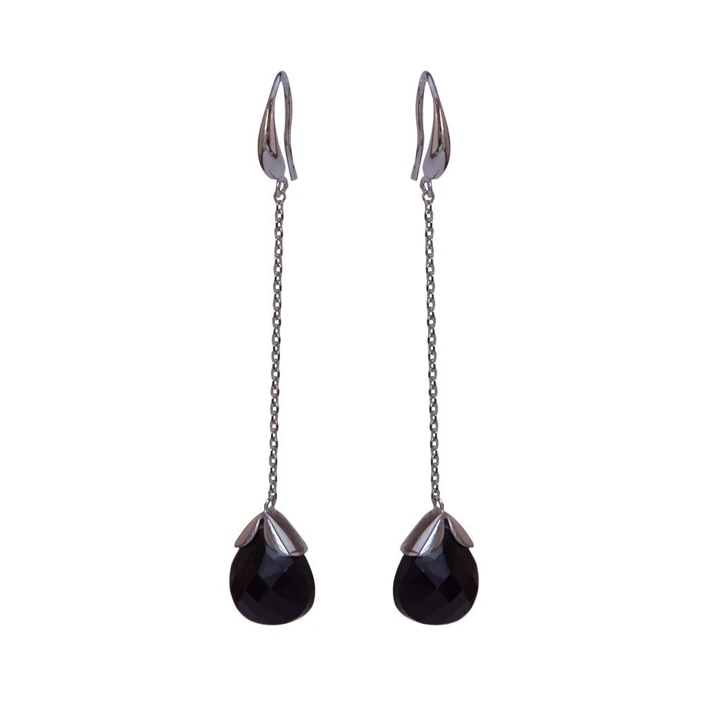Marylou Silver and Black Stone Earrings