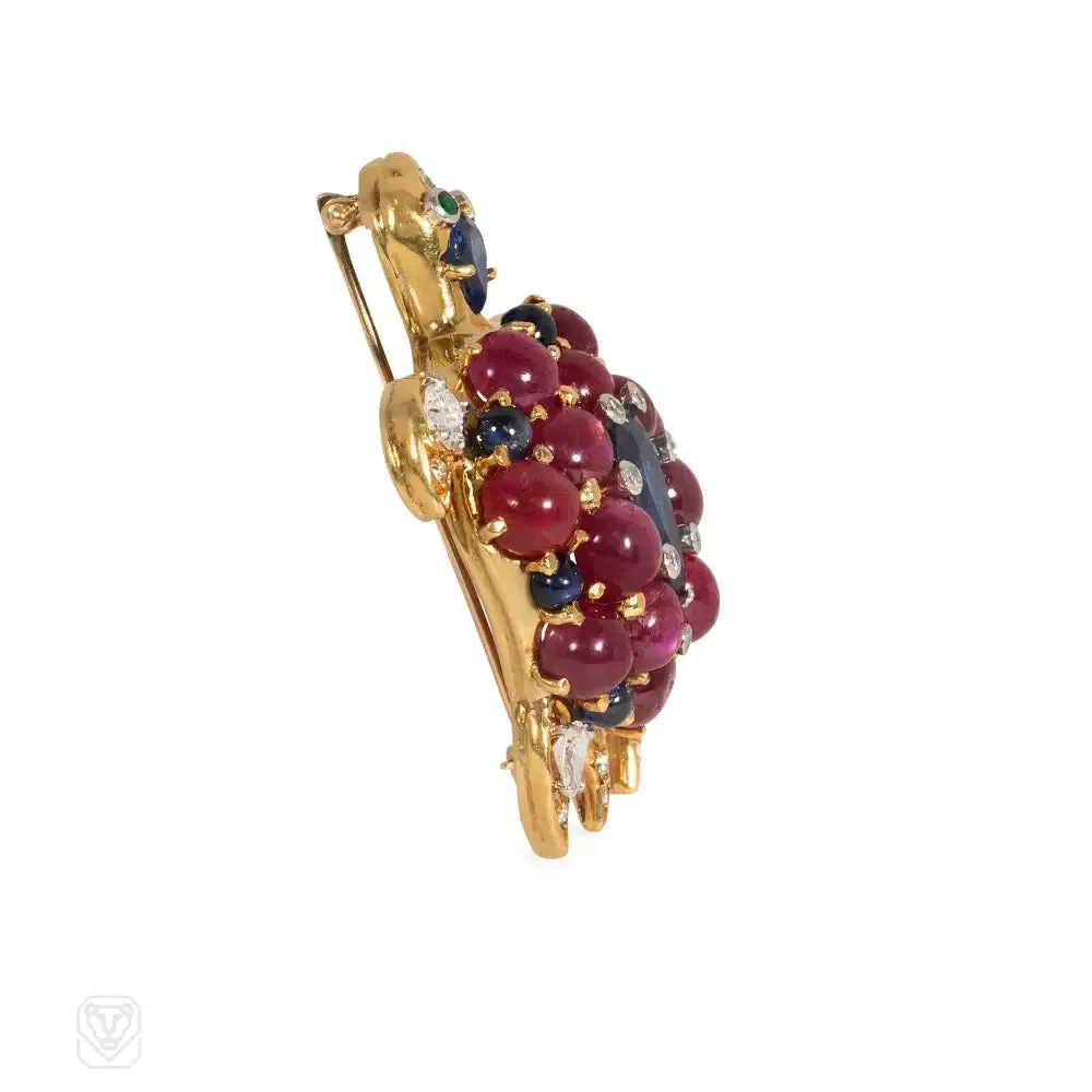 Mid-century gold and gemset turtle brooch