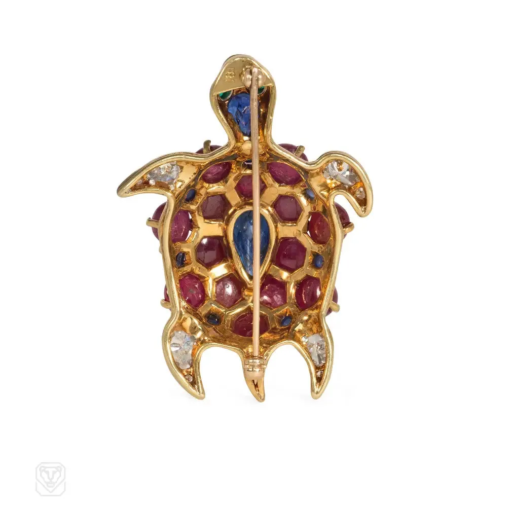 Mid-century gold and gemset turtle brooch