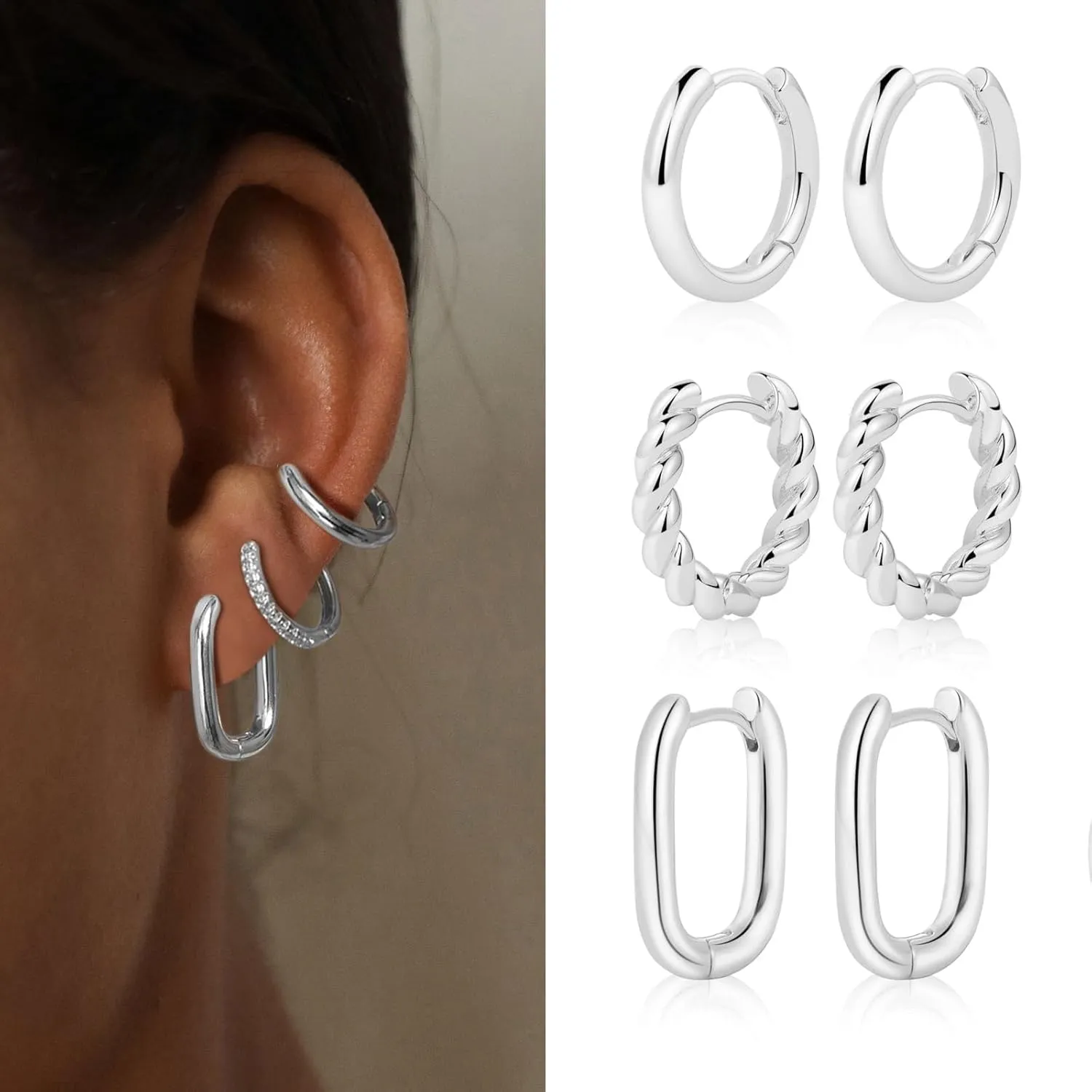 MIDEEO Gold/Silver Hoop Earrings for Women, 14K Gold Plated Twisted Huggie Hoop Earrings Hypoallergenic Thick Open Lightweight Chunky Hoop Earrings Jewelry for Gifts