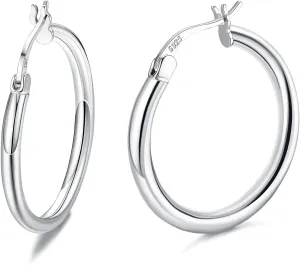 Milacolato 925 Sterling Silver Hoop Earrings for Women 18K White Gold Plated 2.5mm Chunky Huggie Hoop Earrings Hypoallergenic Lightweight Round-Tube Circle Small Big Hoop Earrings 13/15/20/25/30/40/50/60mm
