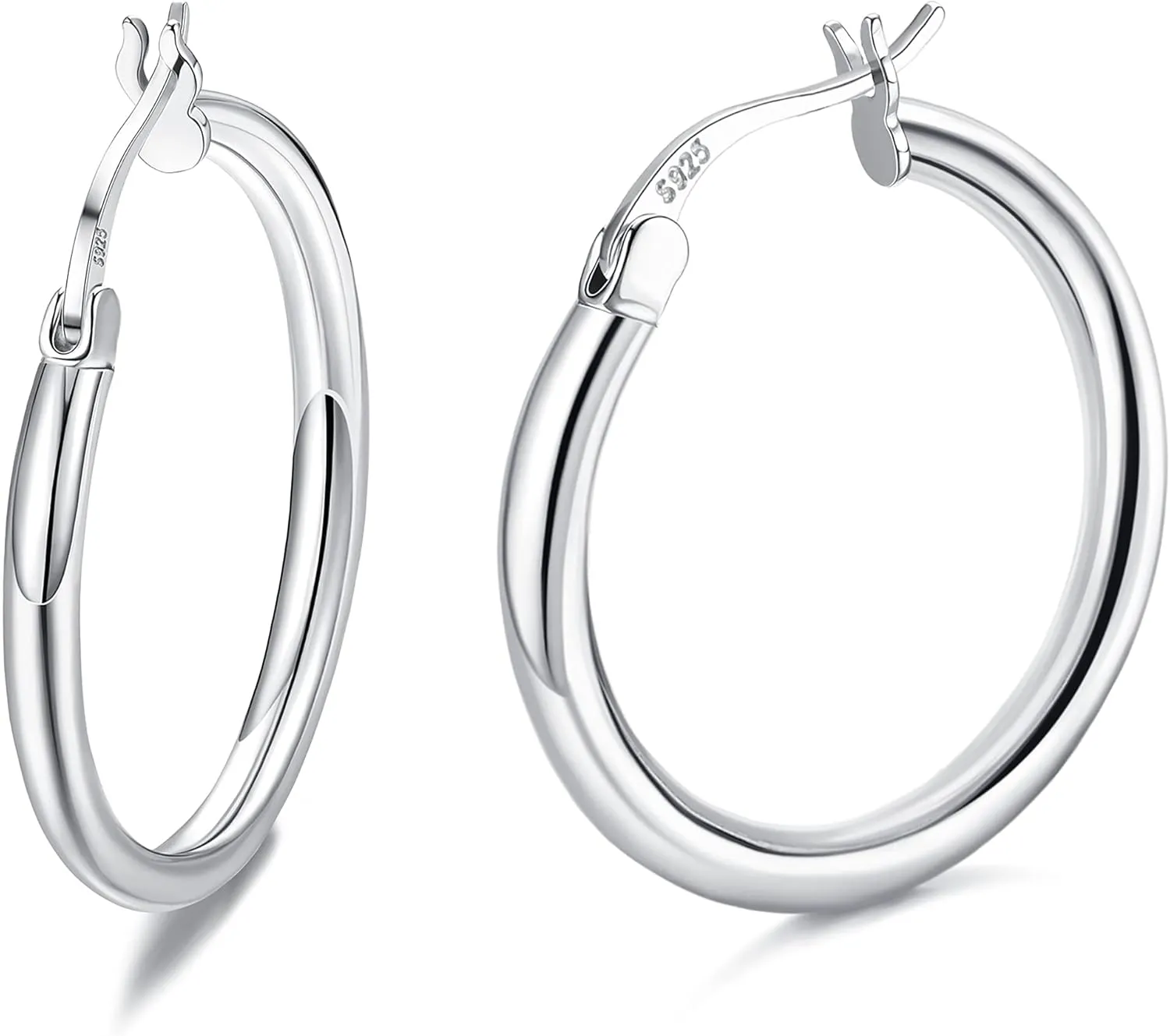 Milacolato 925 Sterling Silver Hoop Earrings for Women 18K White Gold Plated 2.5mm Chunky Huggie Hoop Earrings Hypoallergenic Lightweight Round-Tube Circle Small Big Hoop Earrings 13/15/20/25/30/40/50/60mm