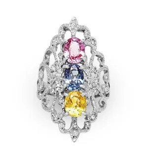 Multicolor Sapphire and Diamond Ring