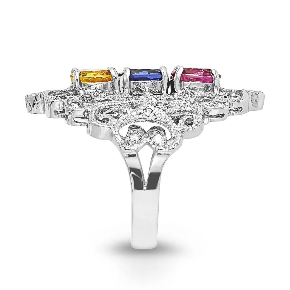 Multicolor Sapphire and Diamond Ring