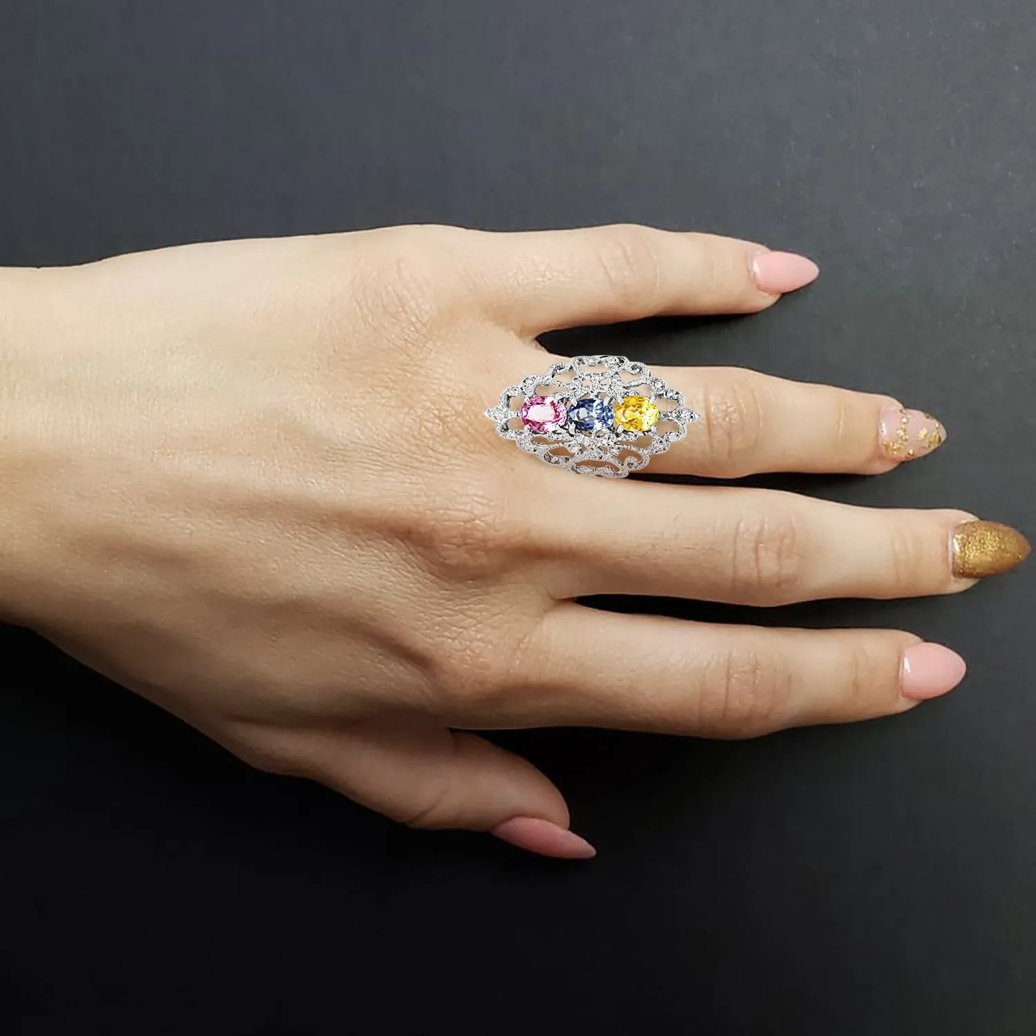 Multicolor Sapphire and Diamond Ring