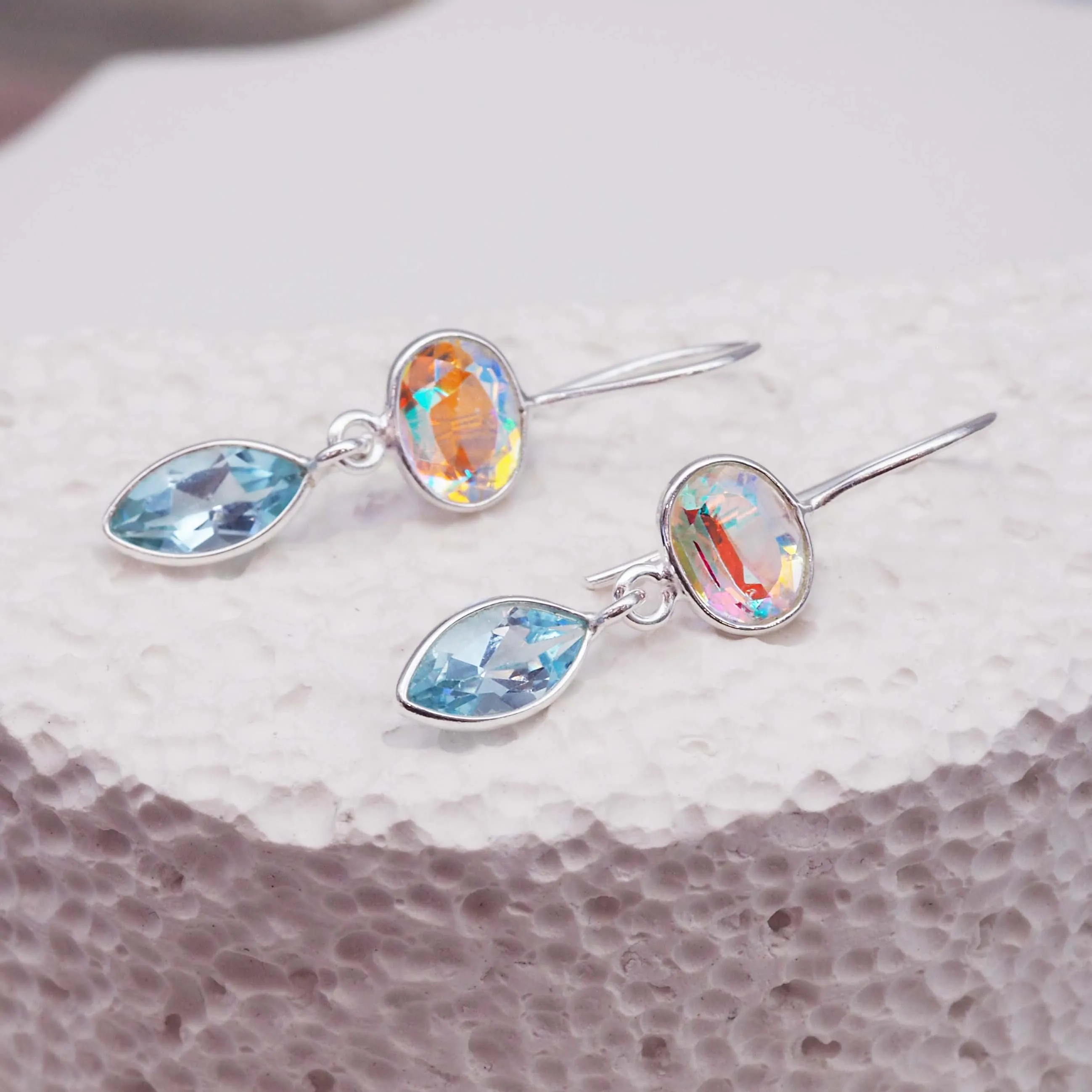 Mystic Rainbow and Blue Topaz Drop Earrings