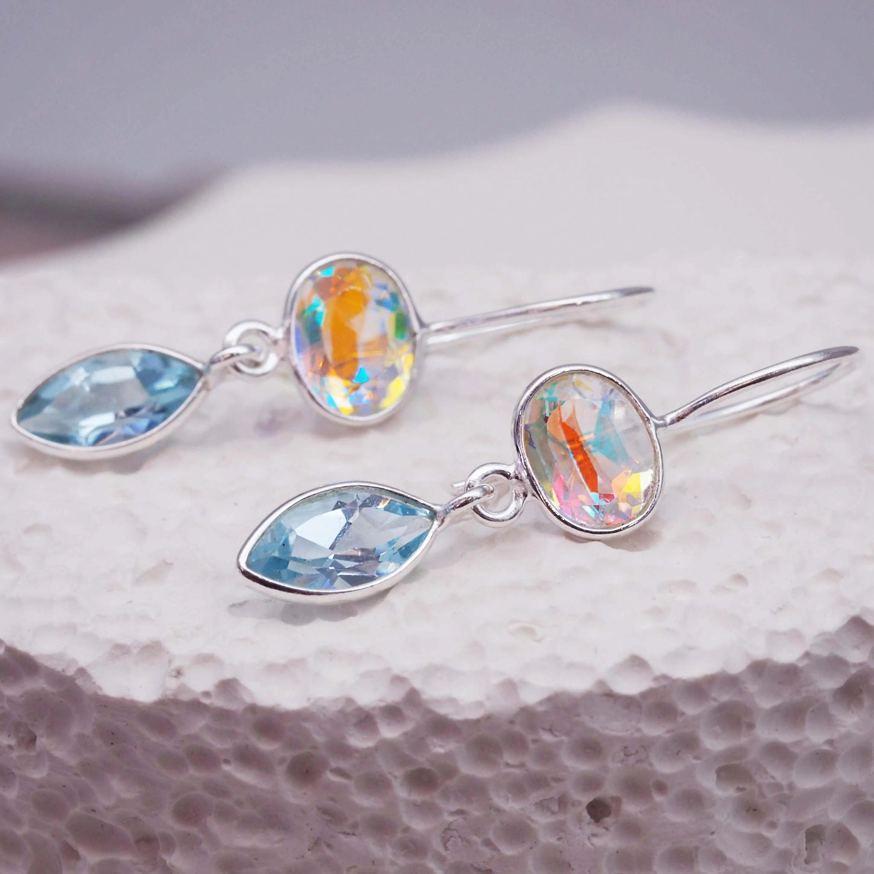 Mystic Rainbow and Blue Topaz Drop Earrings