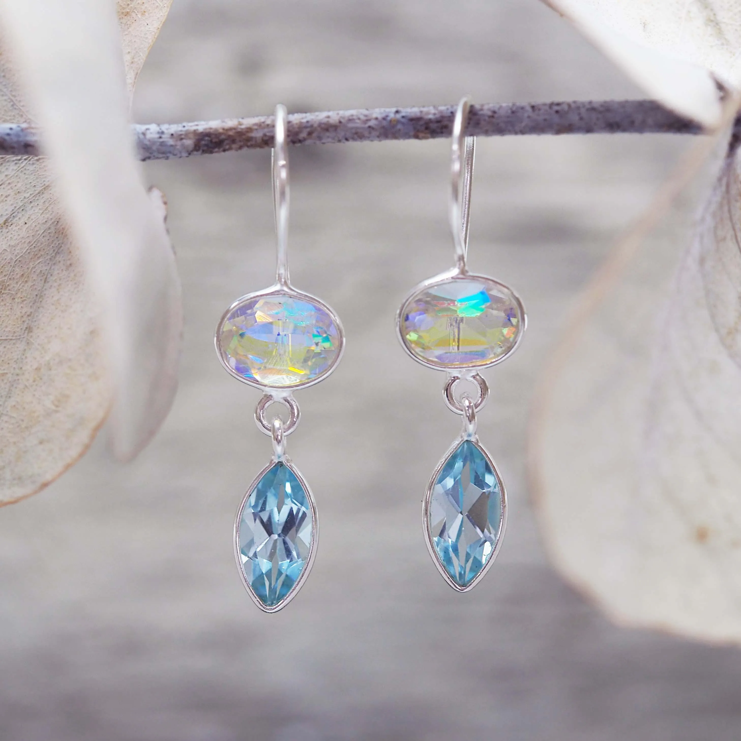 Mystic Rainbow and Blue Topaz Drop Earrings