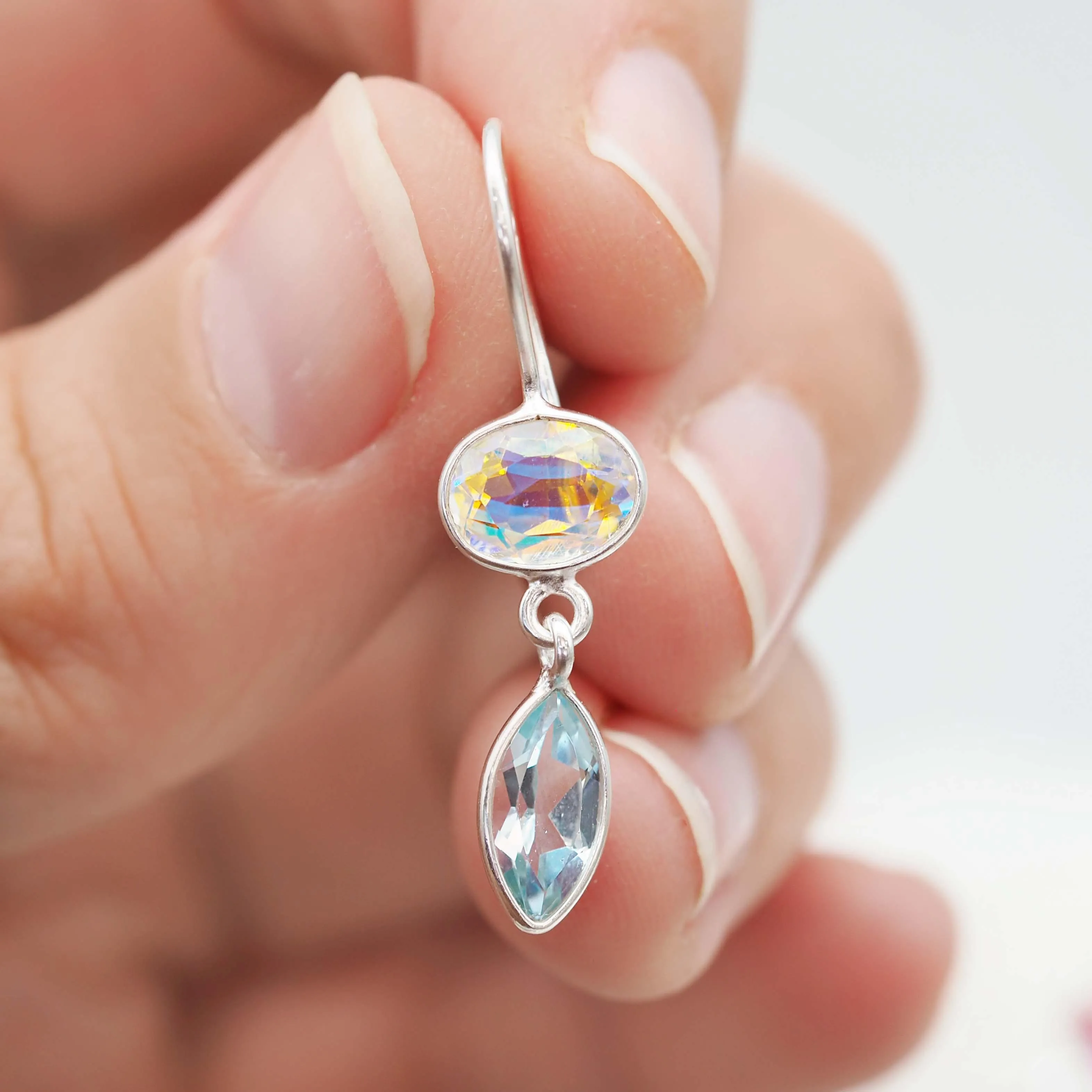 Mystic Rainbow and Blue Topaz Drop Earrings