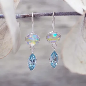 Mystic Rainbow and Blue Topaz Drop Earrings