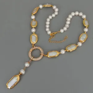 Natural Biwa Pearl Y-Drop Necklace