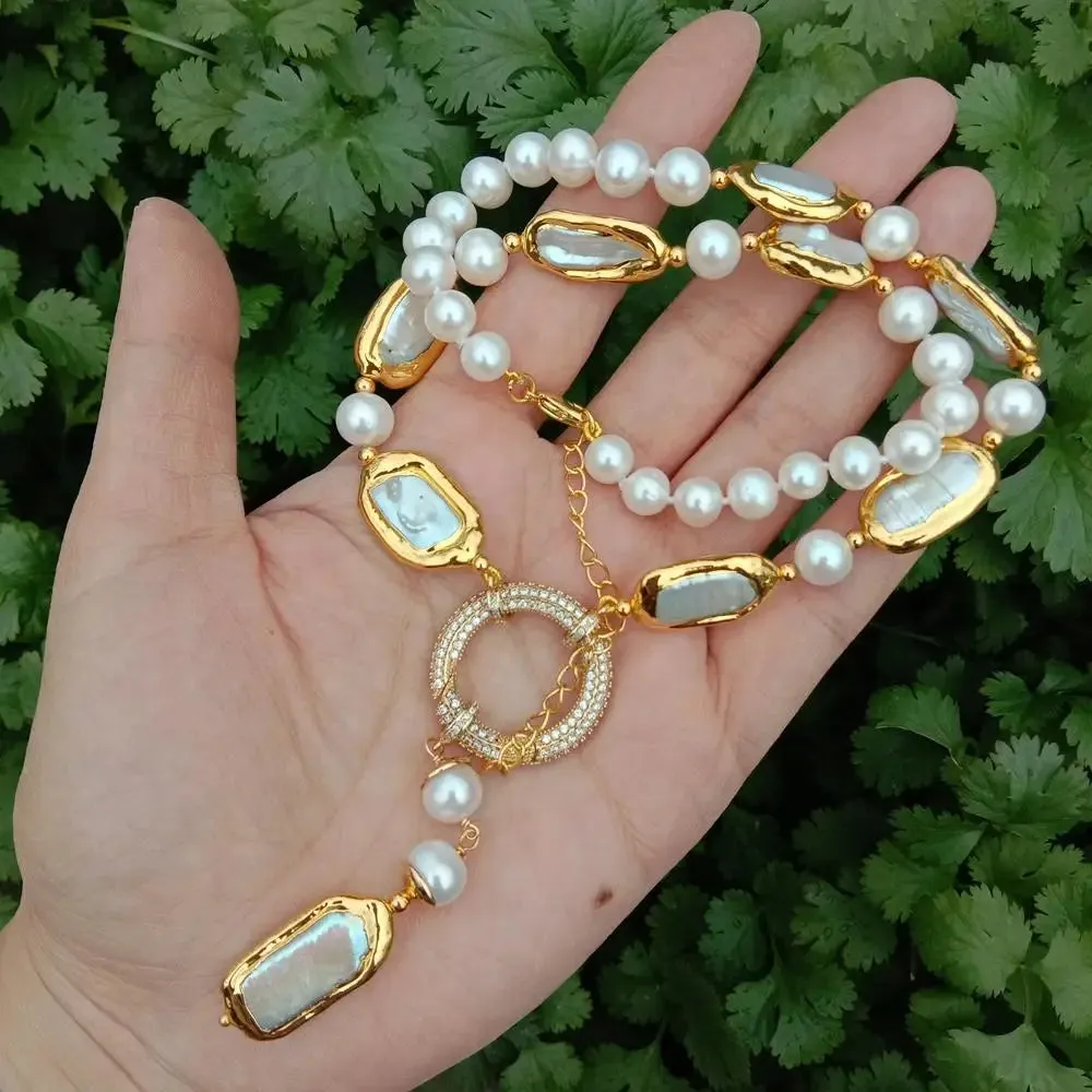 Natural Biwa Pearl Y-Drop Necklace