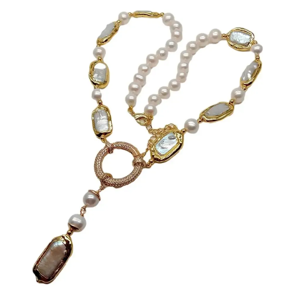 Natural Biwa Pearl Y-Drop Necklace