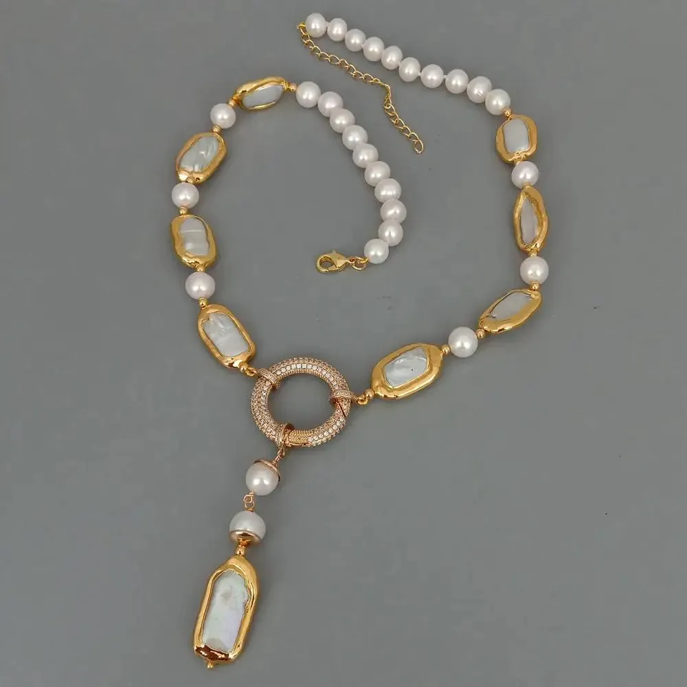 Natural Biwa Pearl Y-Drop Necklace
