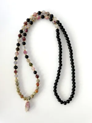 Natural Black Onyx, Emperor Jasper, Watermelon Tourmaline 6mm 108 Mala Beads, Spiritual, Meditation Beads, Reiki, Japa Mala, Buddhist Prayer Beads, Yoga Bracelet, healing beads LKMALA-RRGU-3365