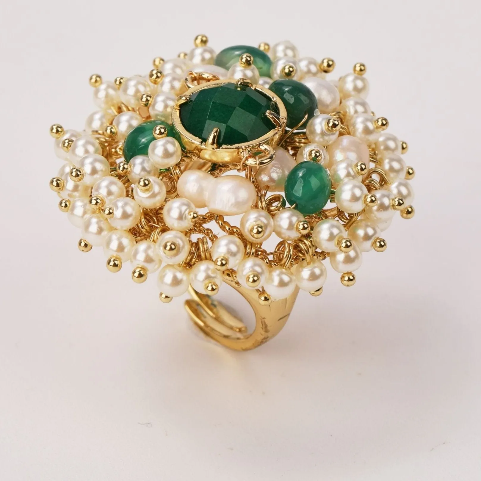 Natural Gemstones & Pearl Beads Ring