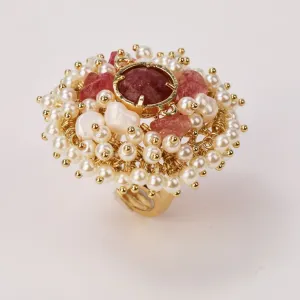 Natural Gemstones & Pearl Beads Ring