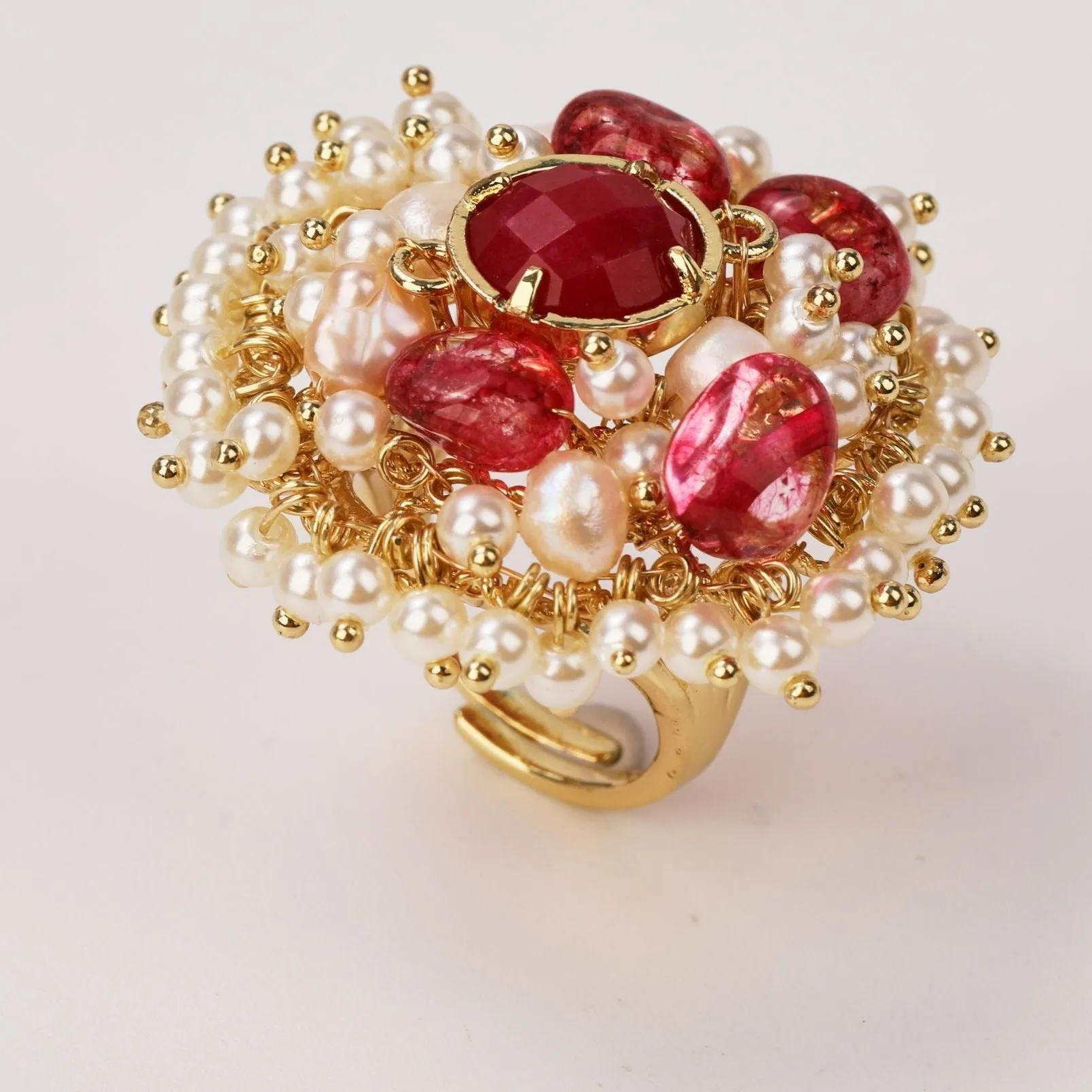 Natural Gemstones & Pearl Beads Ring