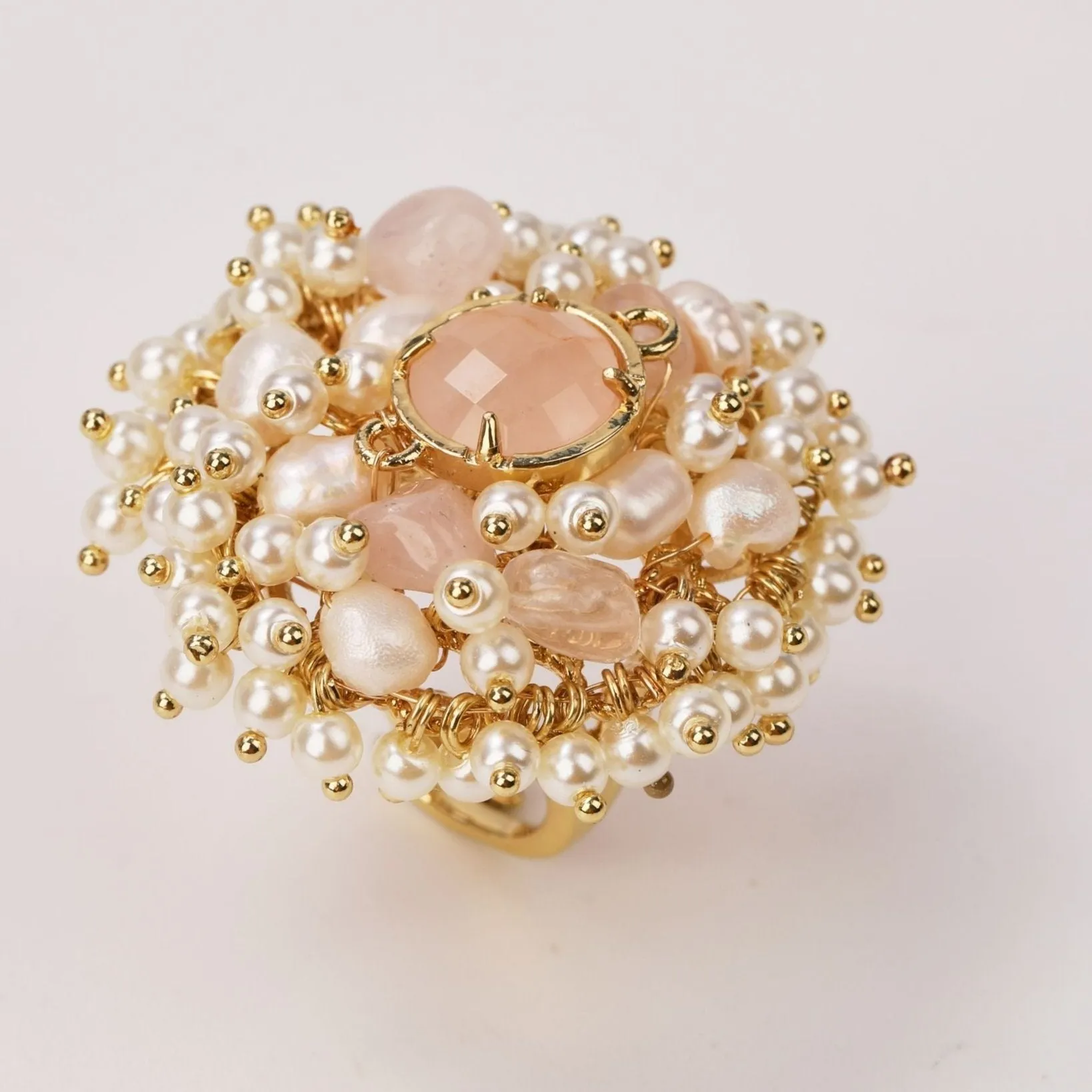 Natural Gemstones & Pearl Beads Ring