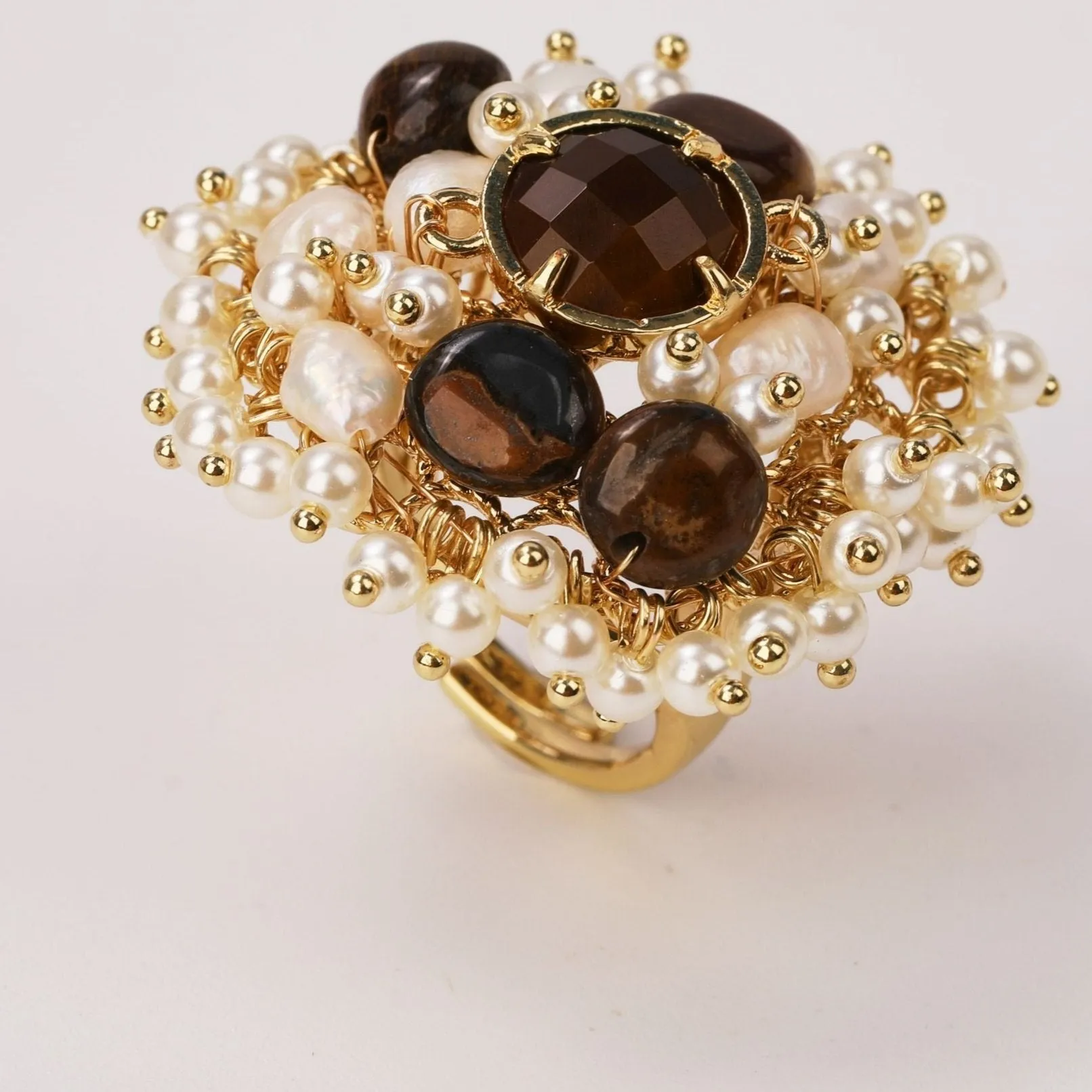 Natural Gemstones & Pearl Beads Ring