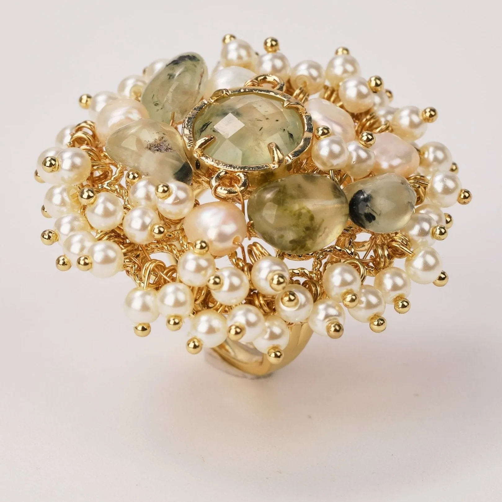 Natural Gemstones & Pearl Beads Ring
