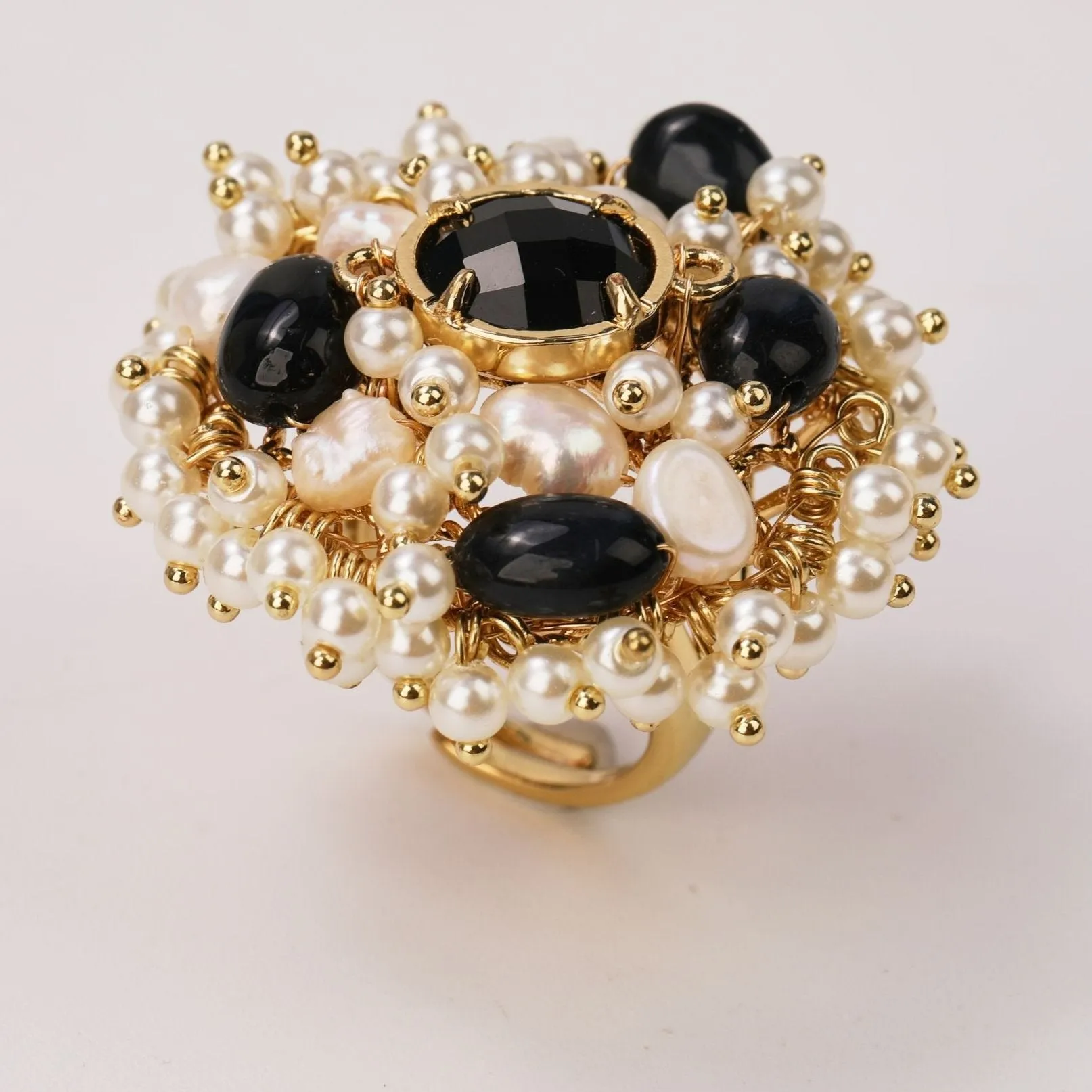 Natural Gemstones & Pearl Beads Ring