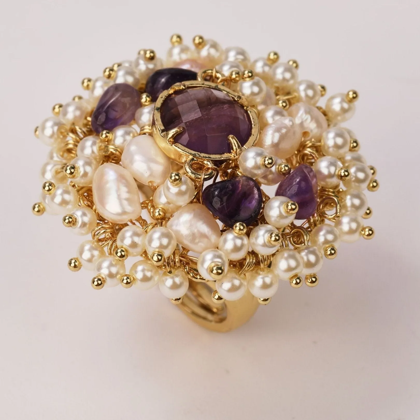 Natural Gemstones & Pearl Beads Ring