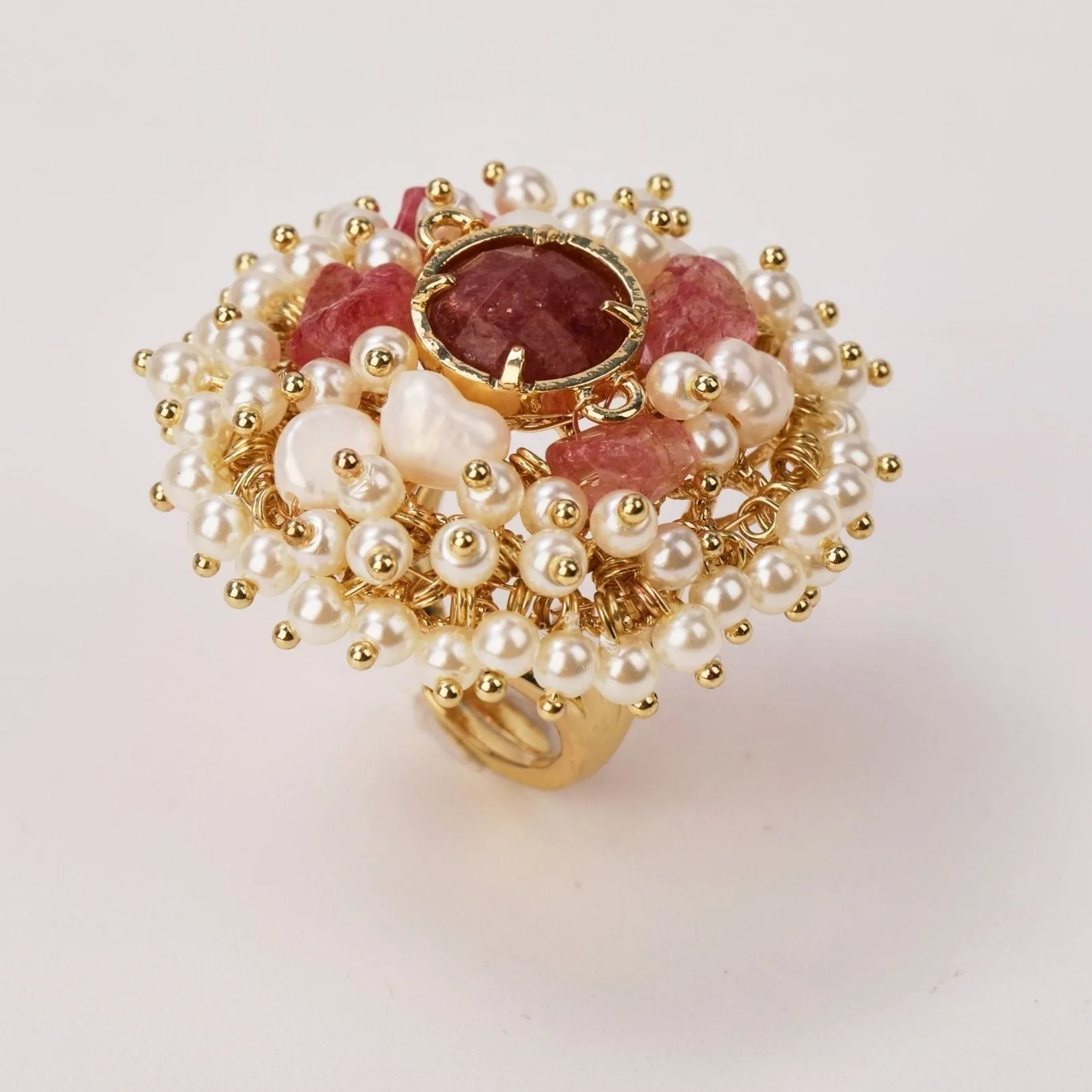 Natural Gemstones & Pearl Beads Ring