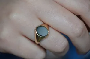 Natural Oval Cut Bezel Set Black Onyx Signet Vintage Ring - 14k Gold Vermeil Rings