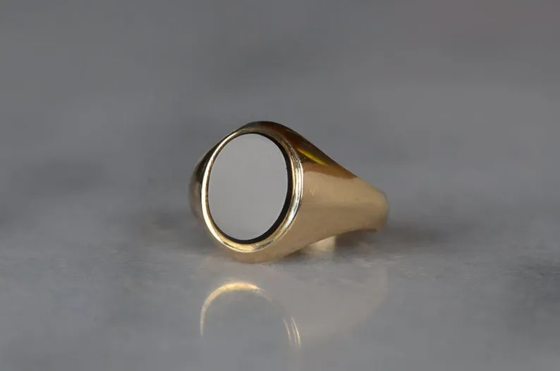 Natural Oval Cut Bezel Set Black Onyx Signet Vintage Ring - 14k Gold Vermeil Rings