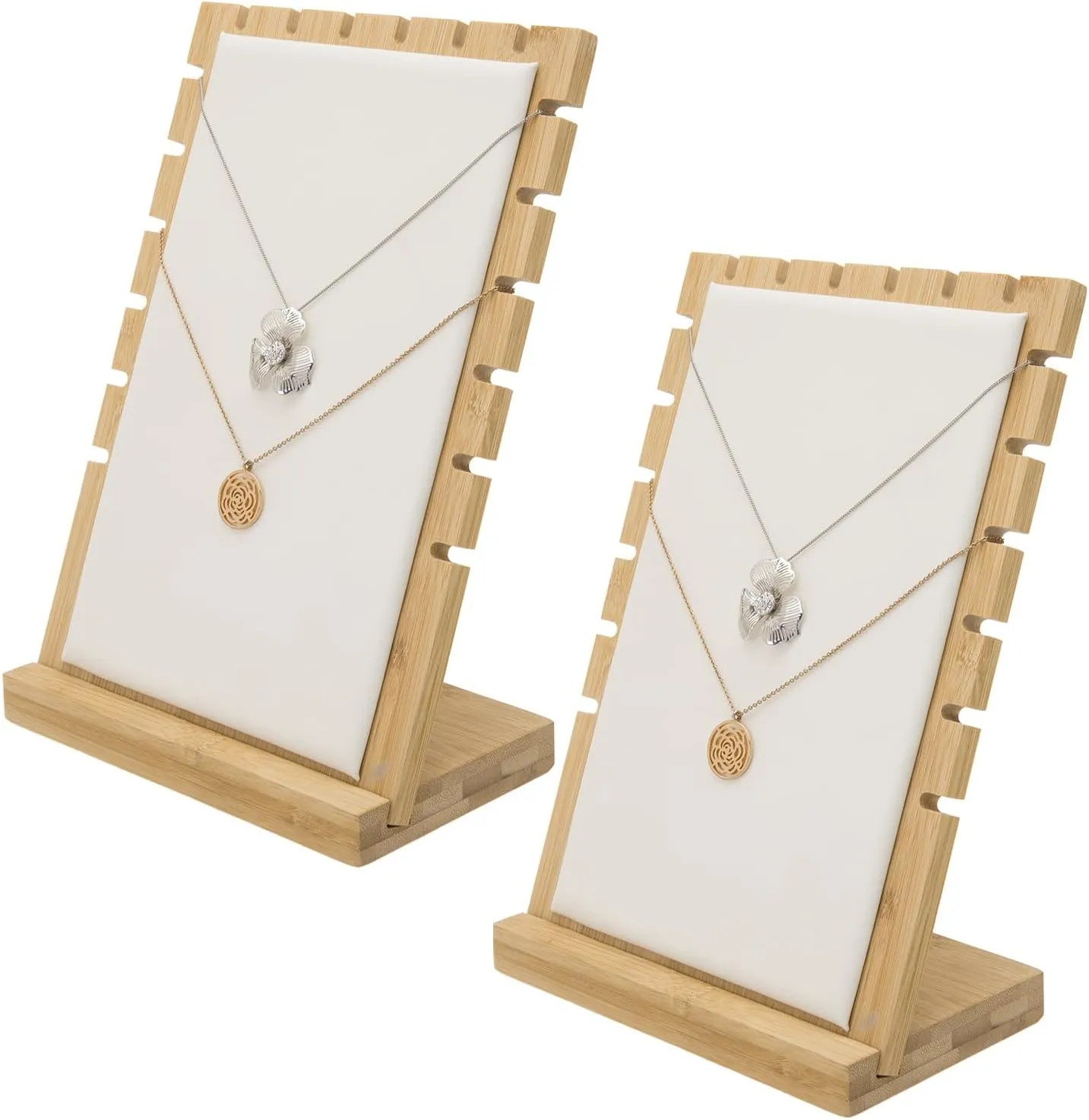 necklace display standMyGift 2-Pack Bamboo Jewelry Display Stands with PU Panel & Multi-Rung Design  Detachable Bases, Non-Scratch Surface jewelry display for vendors,