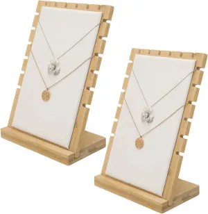 necklace display standMyGift 2-Pack Bamboo Jewelry Display Stands with PU Panel & Multi-Rung Design  Detachable Bases, Non-Scratch Surface jewelry display for vendors,