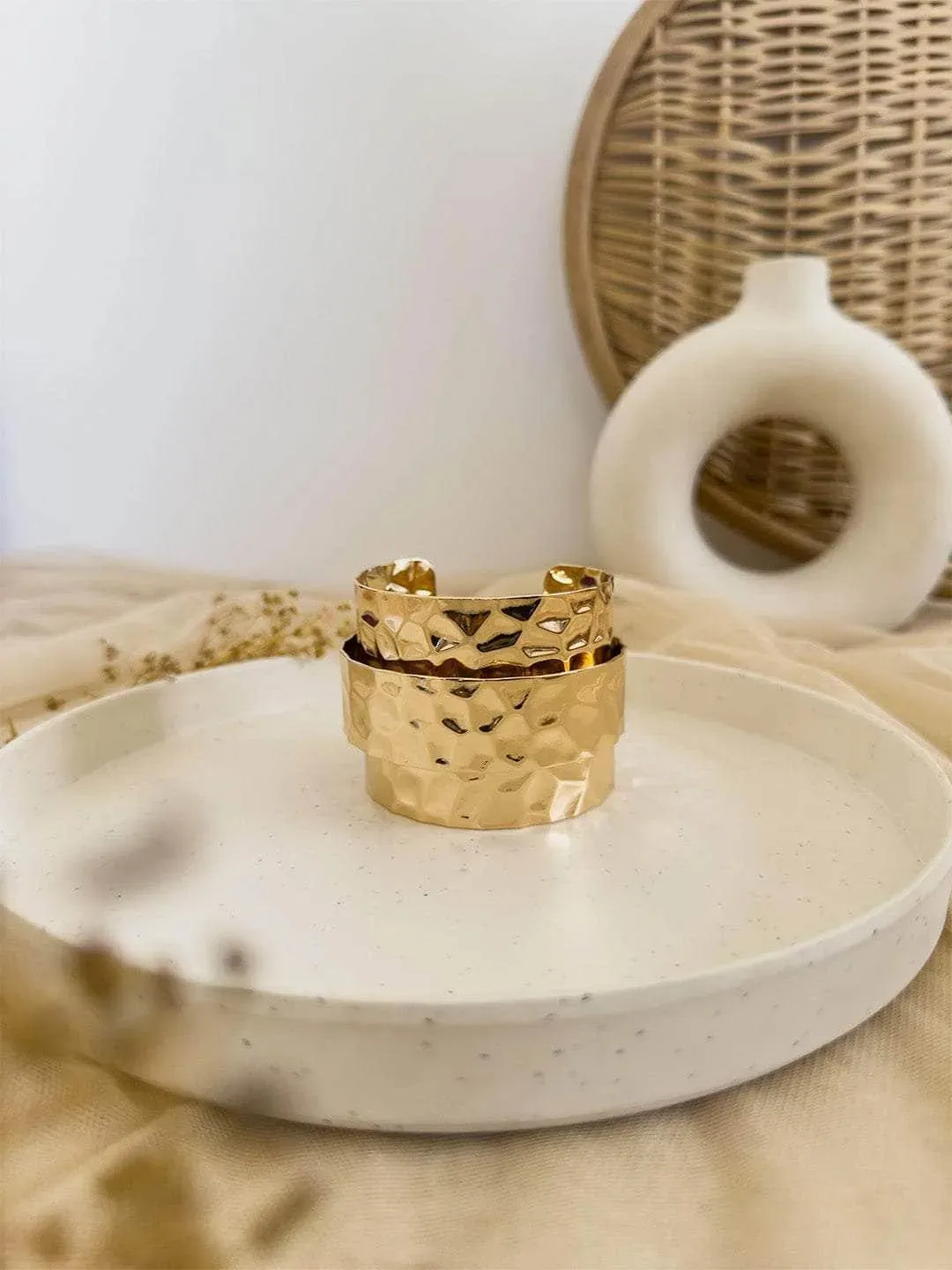 Nimrit Kaur Ahluwalia In Textured Gold Cuff Bracelet