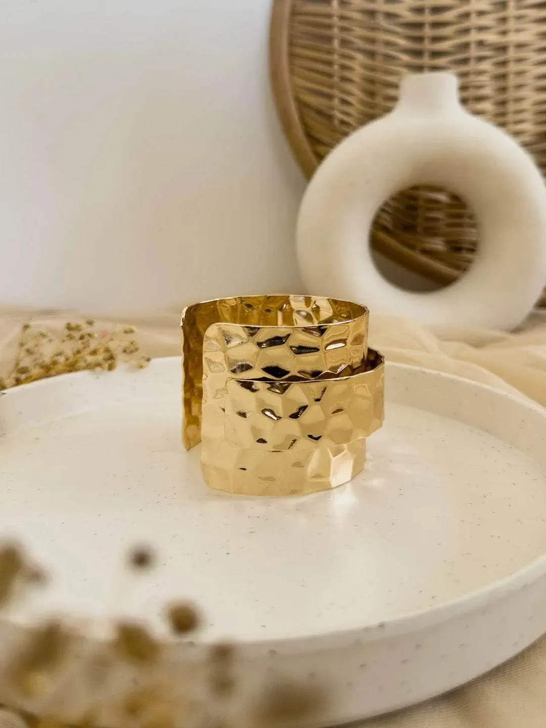 Nimrit Kaur Ahluwalia In Textured Gold Cuff Bracelet