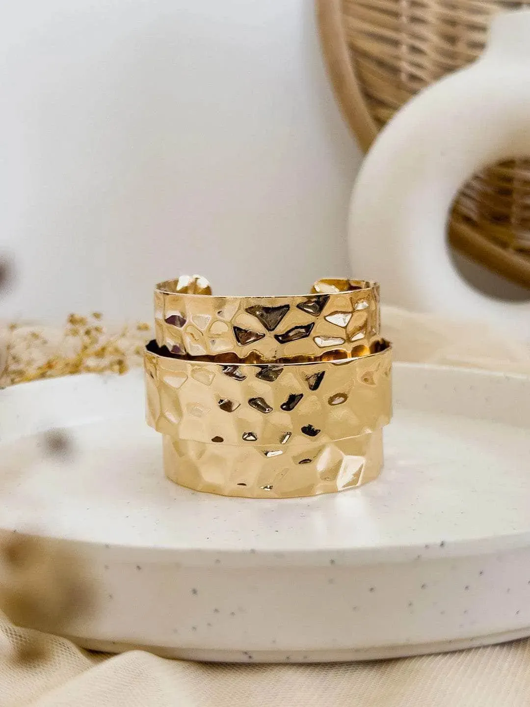 Nimrit Kaur Ahluwalia In Textured Gold Cuff Bracelet