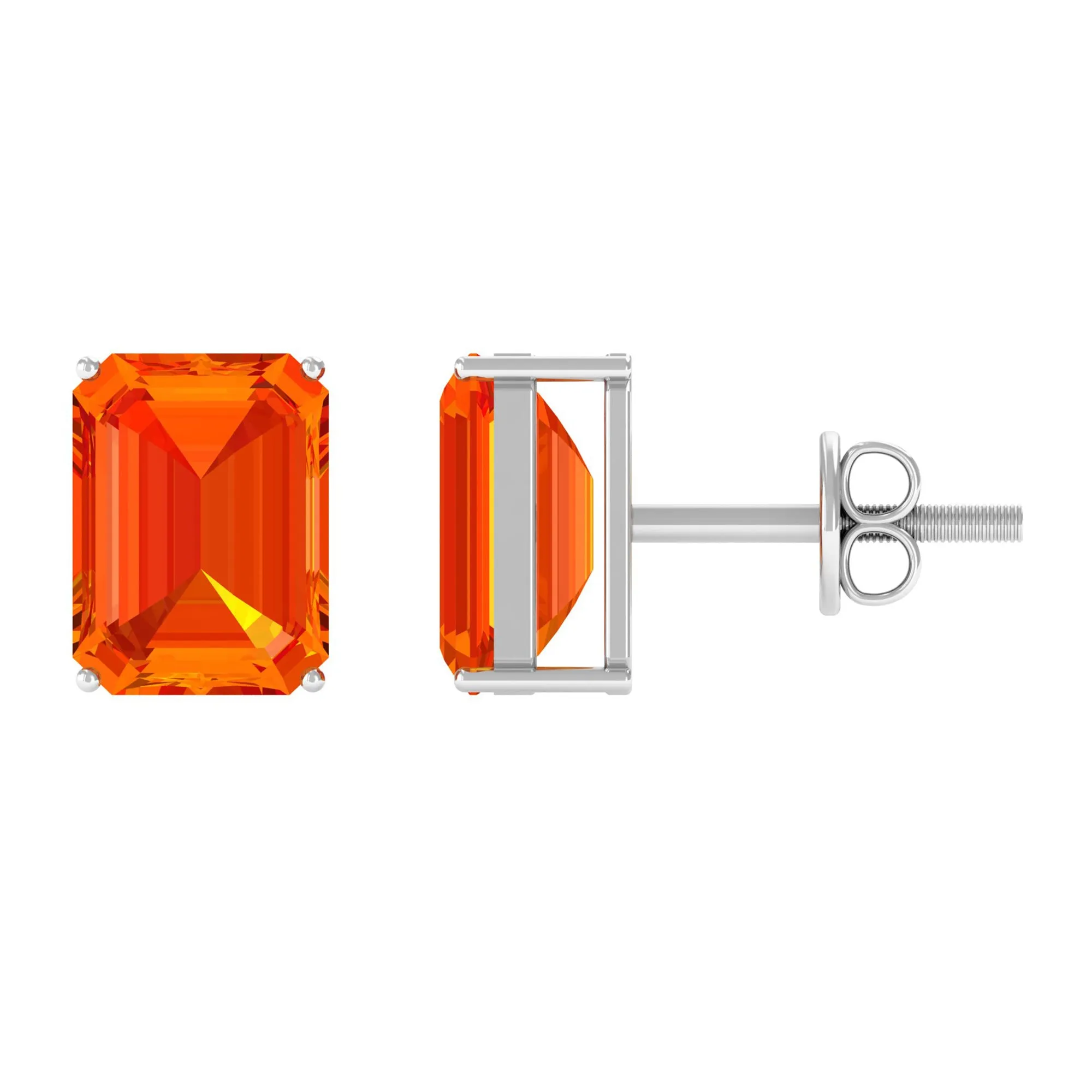 Octagon Cut Created Orange Sapphire Solitaire Stud Earrings