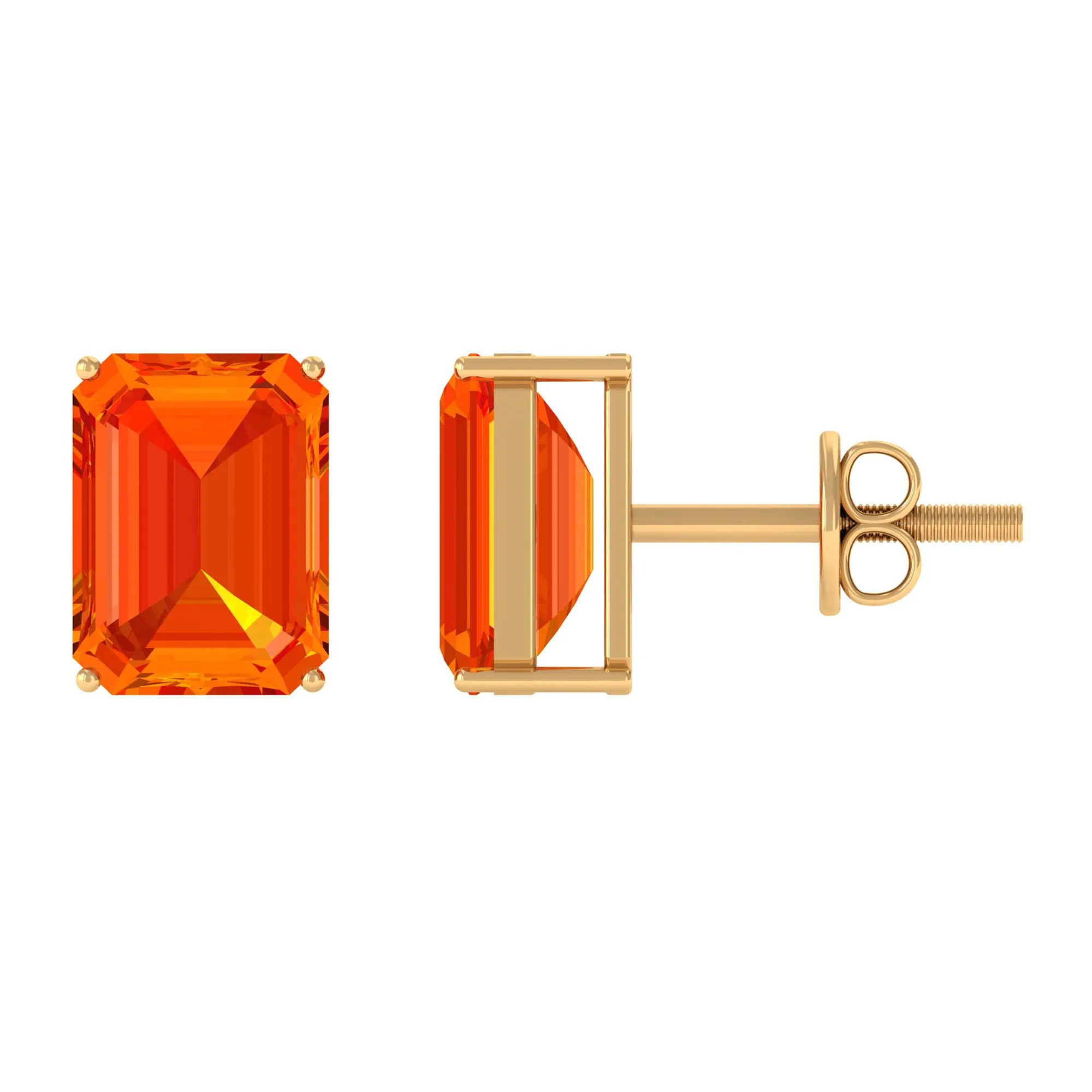 Octagon Cut Created Orange Sapphire Solitaire Stud Earrings