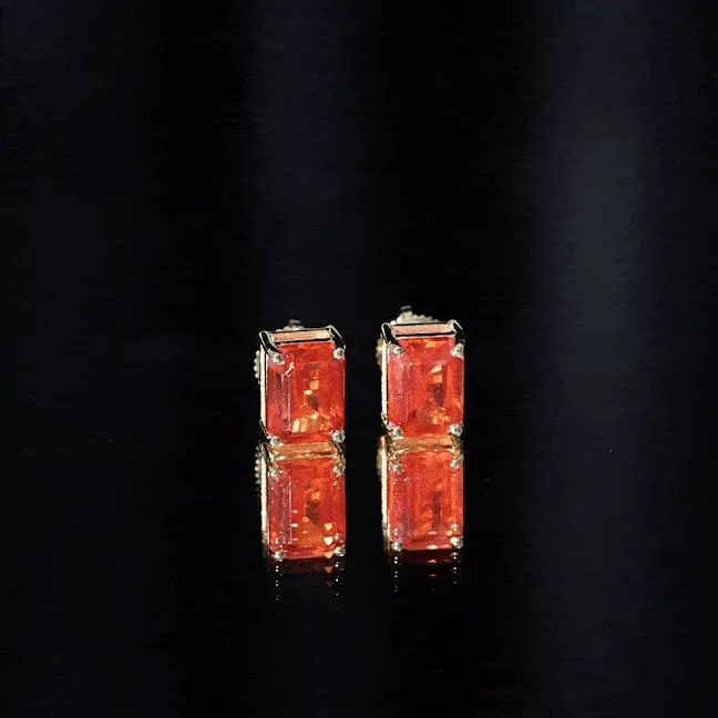 Octagon Cut Created Orange Sapphire Solitaire Stud Earrings