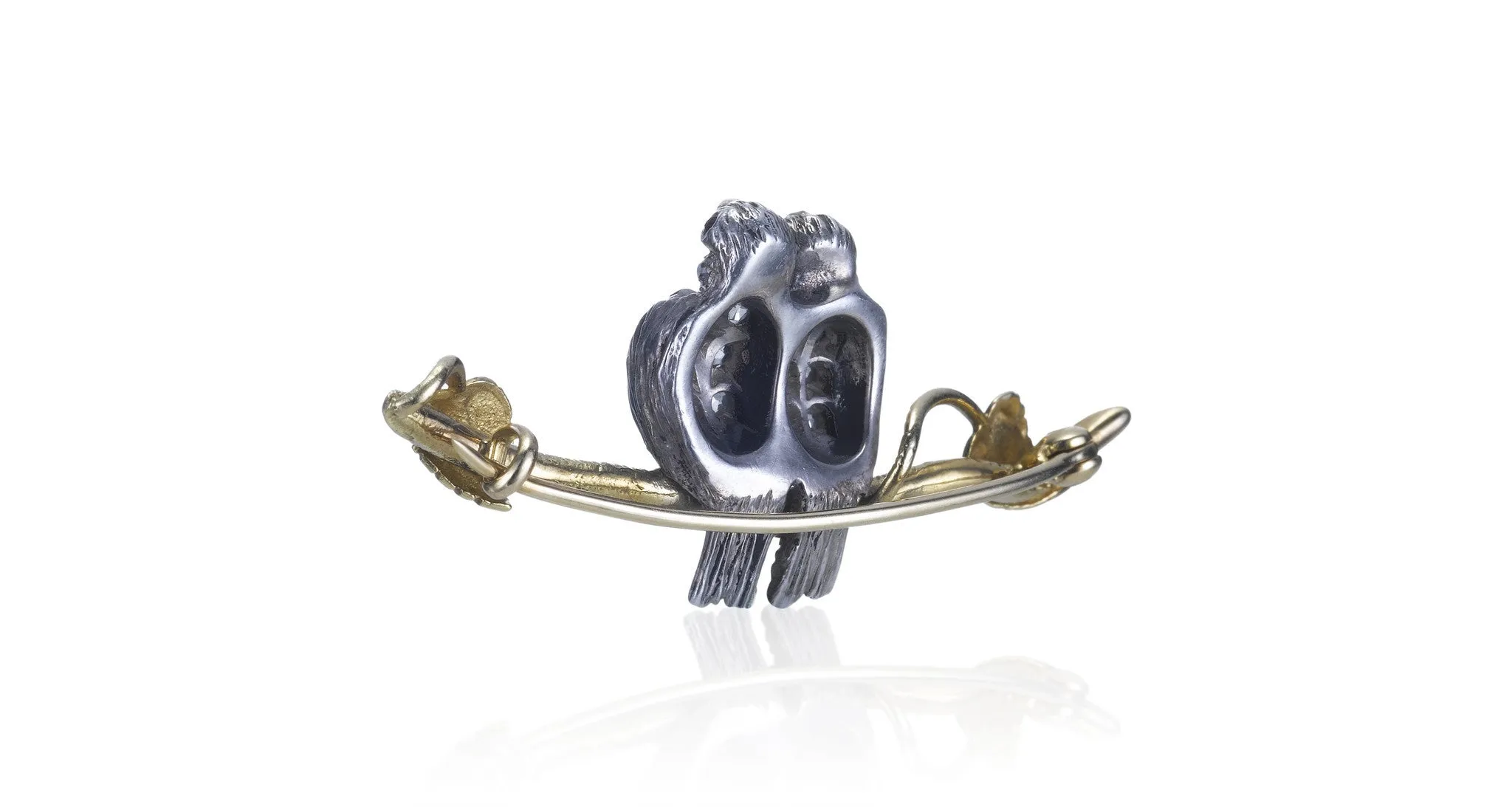 Old Mine Cut Diamond & Ruby 'Lovebird' Bird Pin