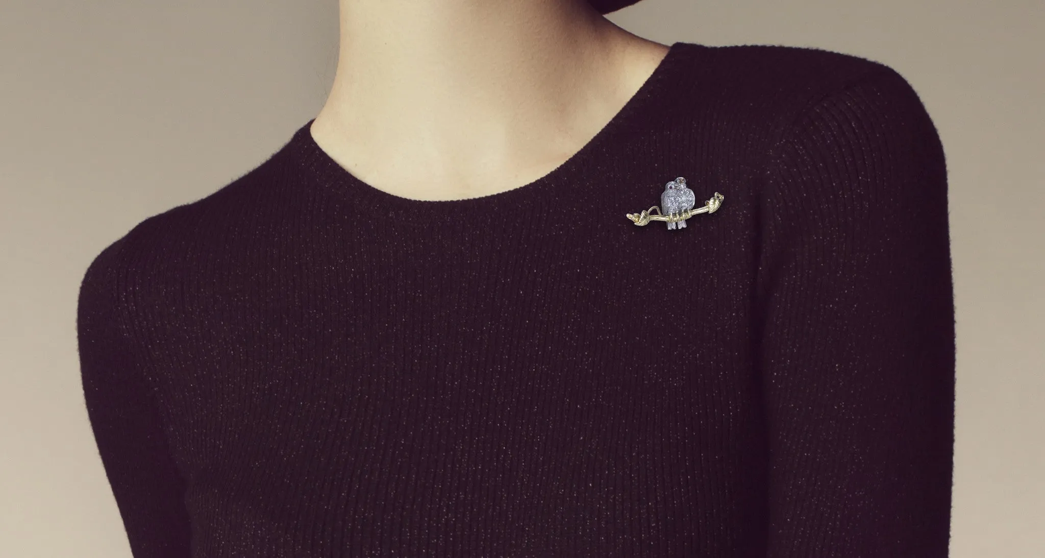 Old Mine Cut Diamond & Ruby 'Lovebird' Bird Pin