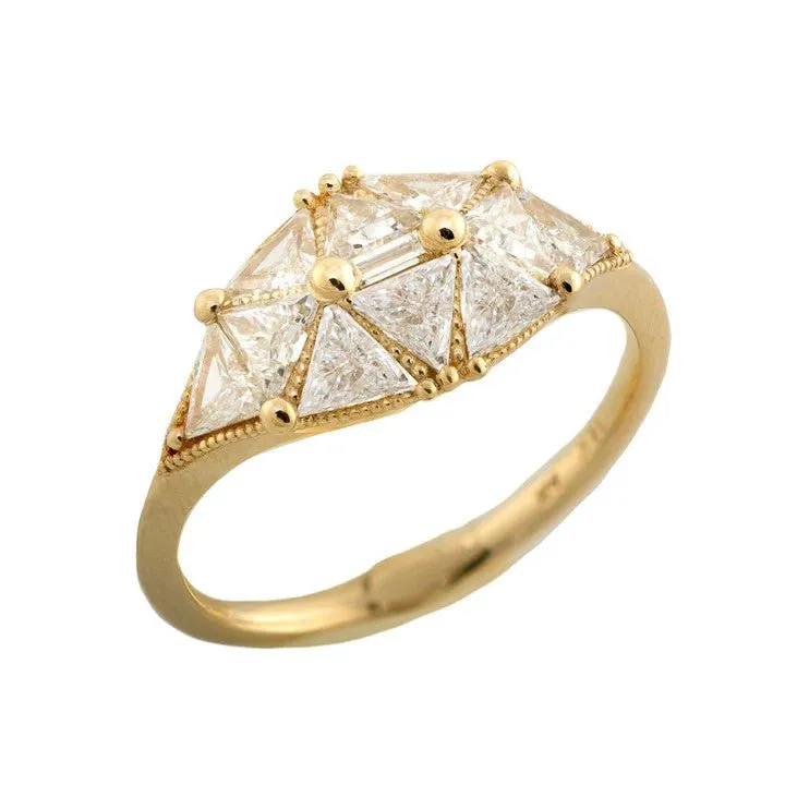 ORDER ONLY: 18K Gold Reflective Dome Triangle Diamond Ring