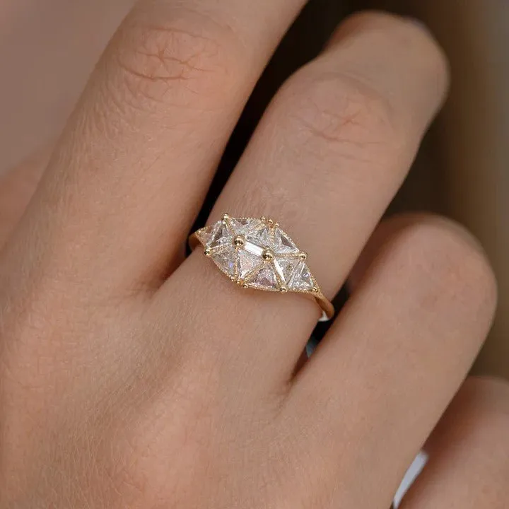 ORDER ONLY: 18K Gold Reflective Dome Triangle Diamond Ring