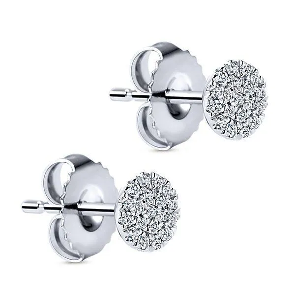 Pave Diamond Circle Cluster Stud Earrings 14K White Gold