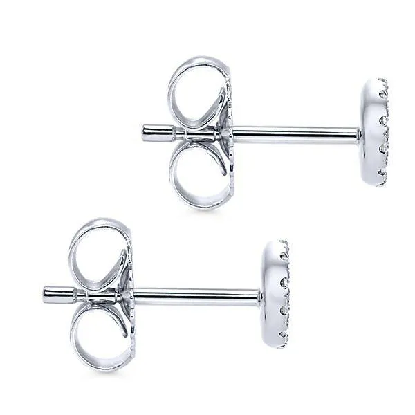 Pave Diamond Circle Cluster Stud Earrings 14K White Gold