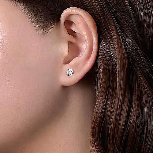 Pave Diamond Circle Cluster Stud Earrings 14K White Gold