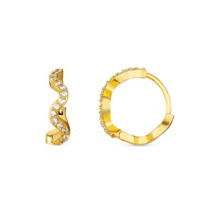 Pave Wave Huggie Hoop Earrings - Gold