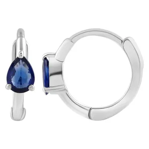 Pear Shaped Sapphire Huggie Hoop Earrings in Sterling Silver