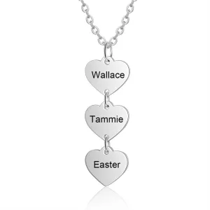 Personalized 3 Engraving Vertical Heart Necklace