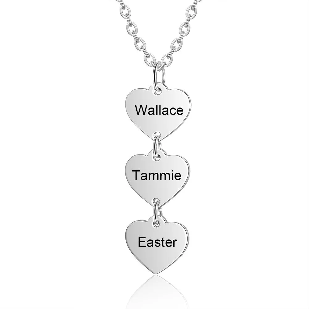 Personalized 3 Engraving Vertical Heart Necklace