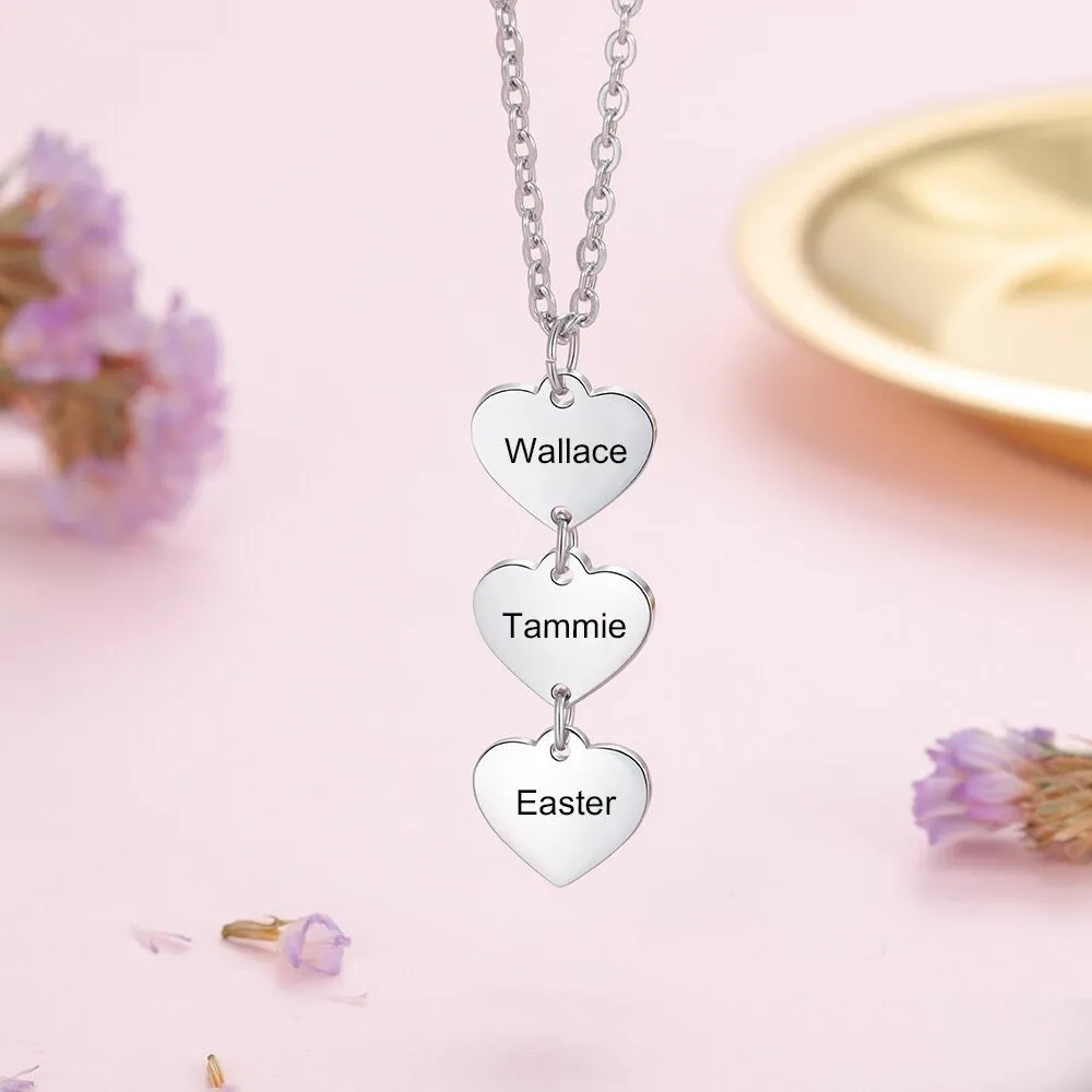 Personalized 3 Engraving Vertical Heart Necklace
